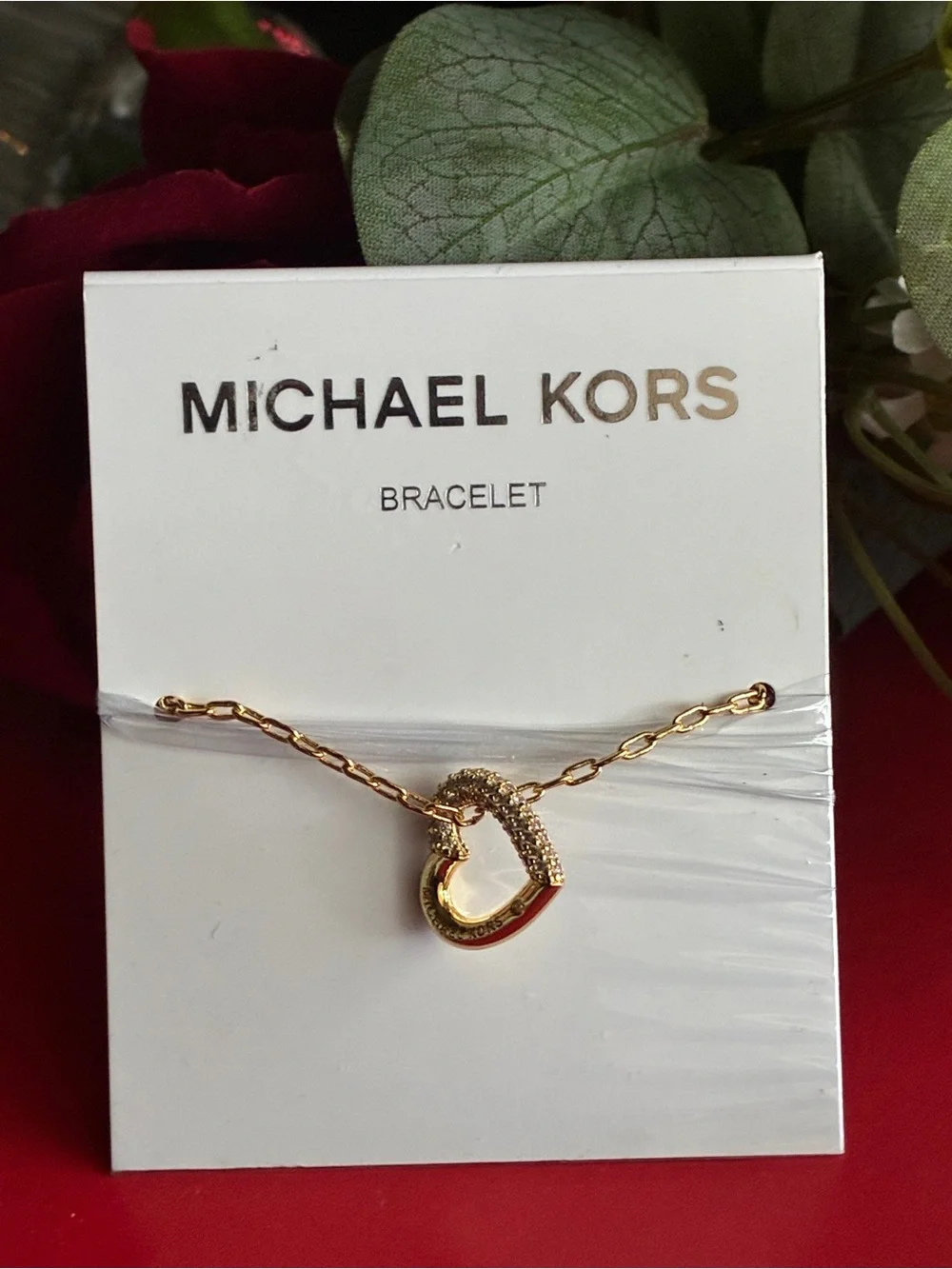 Michael Kors Gold Heart Pavé Pendant Bracelet 6” adjustable